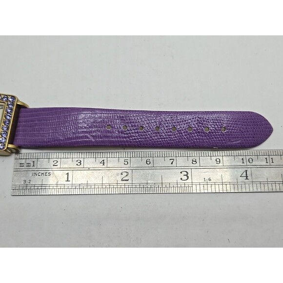 Heidi Daus Purple Crystal Rectangular Watch Quartz New Battery Leather Strap - Picture 8 of 13